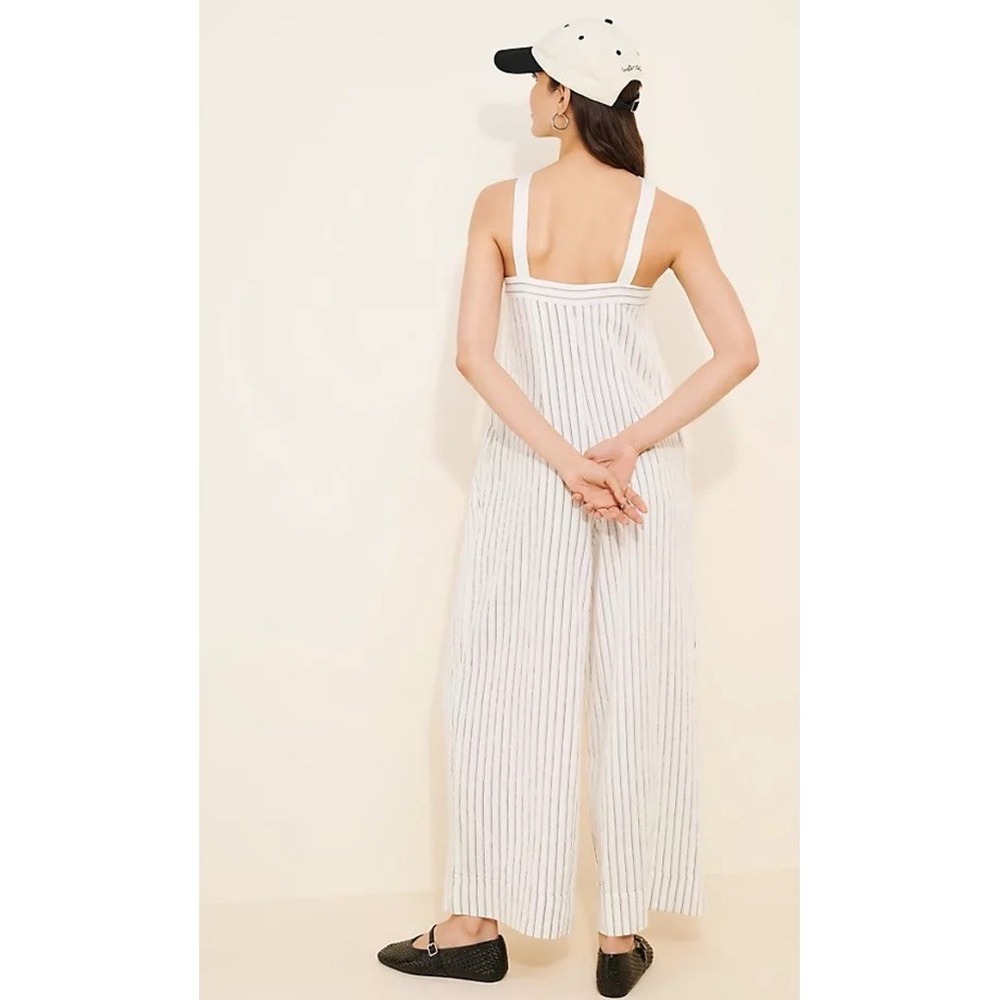 MAEVE White Stripe Wader Wide Leg Jumpsuit 16 Beach Resort Anthropologie